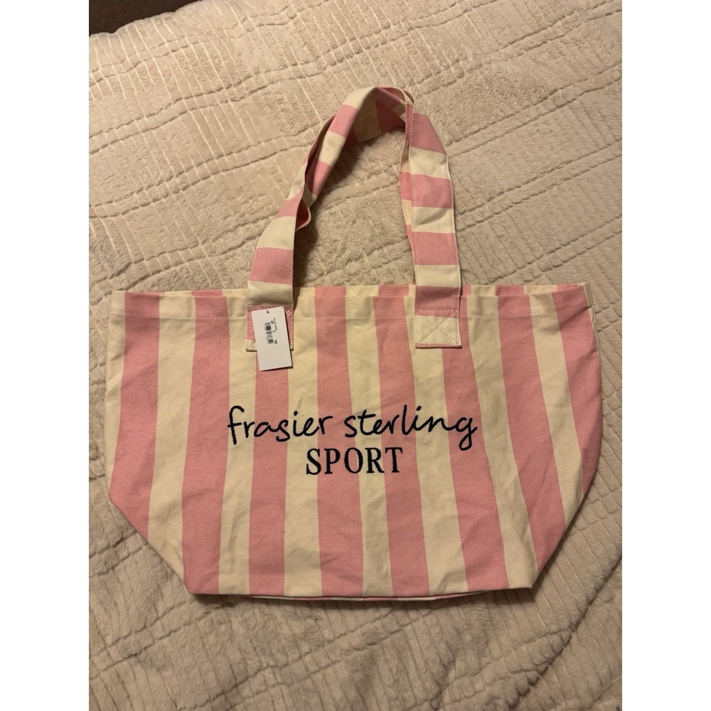 Fraser Sterling Sport Pink/Cream Striped Tote Bag Cotton Canvas Tote Bag NWT